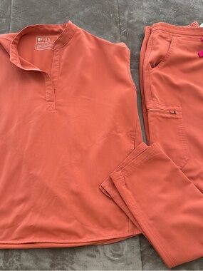 Figs Coral-Orange Scrub Top and Jogger Set